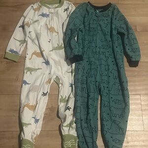 Carter's Green and White Dinosaur and Bear Print Footies